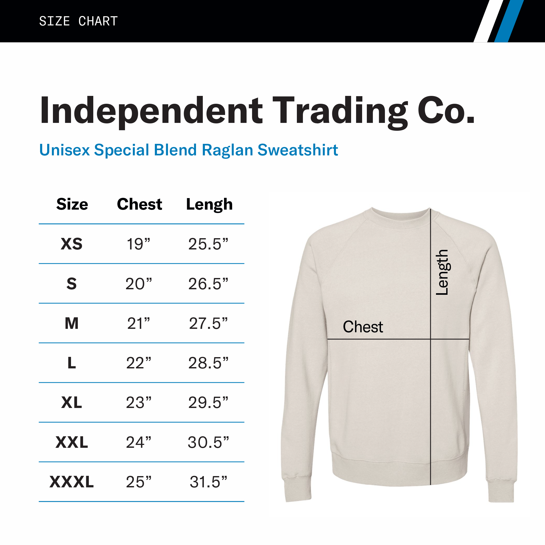 Size Chart For Crewnecks/Sweatshirts