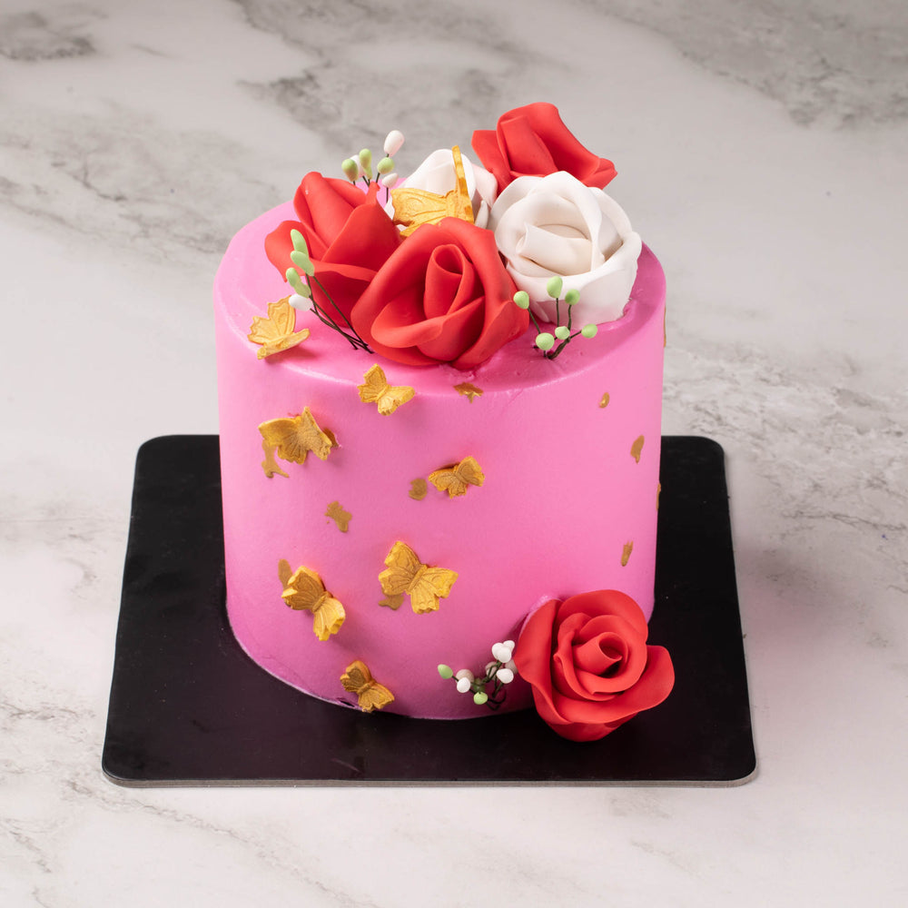 Pink Flower and Butterfly Theme Fondant Cake (Next Day Delivery ...