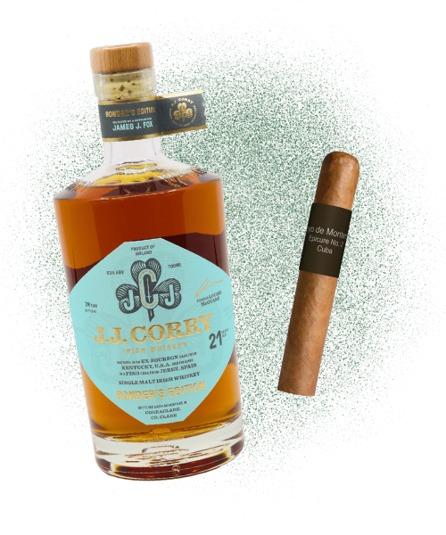 JJ Corry Bonder’s Edition 21-Year-Old Single Malt Fino Sherry Finish Irish Whiskey and Hoyo de Monterrey Epicure No. 2 Cuban Cigar Pairing