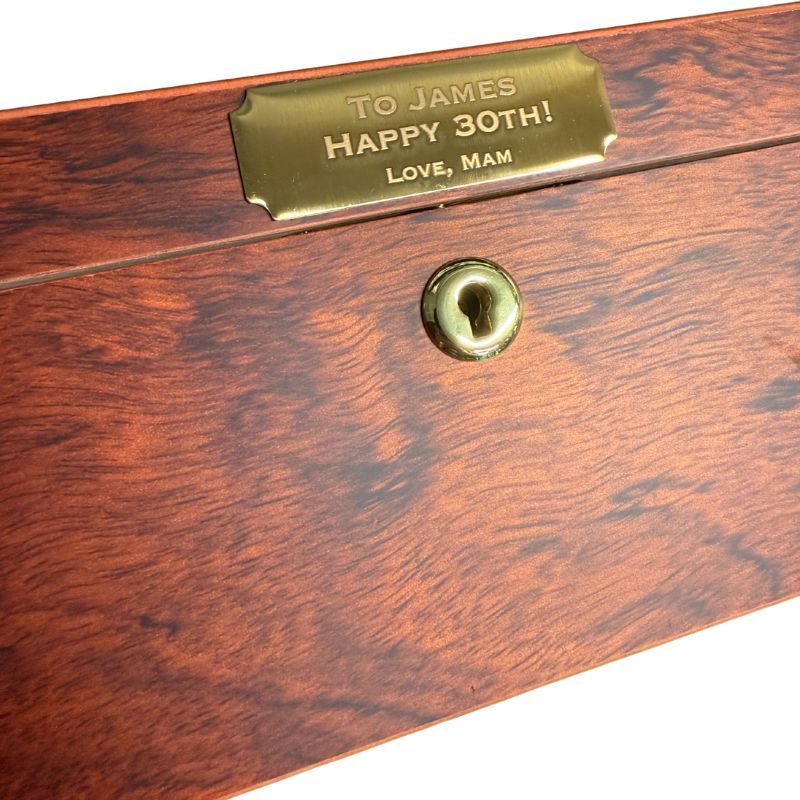 Custom Engraved Cigar Humidor – Ideal Personalised Gift for Special Days Personalised engraved cigar humidor with laser-etched name and wooden finish
