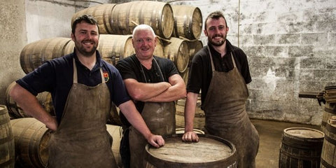 John Neilly with his apprentices Darren Leonard (L) and Ian Leonard (R) in Nephin Cooperage