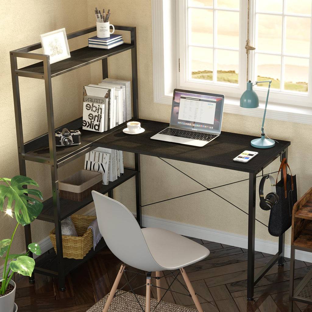 Rolanstar L Shaped Computer Desk, Corner Desk with Shelf and 4-Tier St