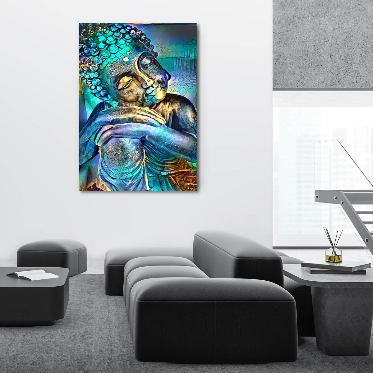 Blue Buddha Canvas Modern Art On Canvas MusaArtGallery   Buddha Wall Art 1200x1200 