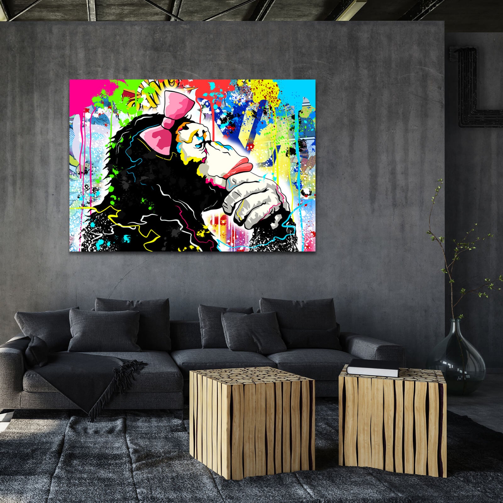 Banksy Boy Behind The Curtain - Street Art on Canvas | MusaArtGallery™