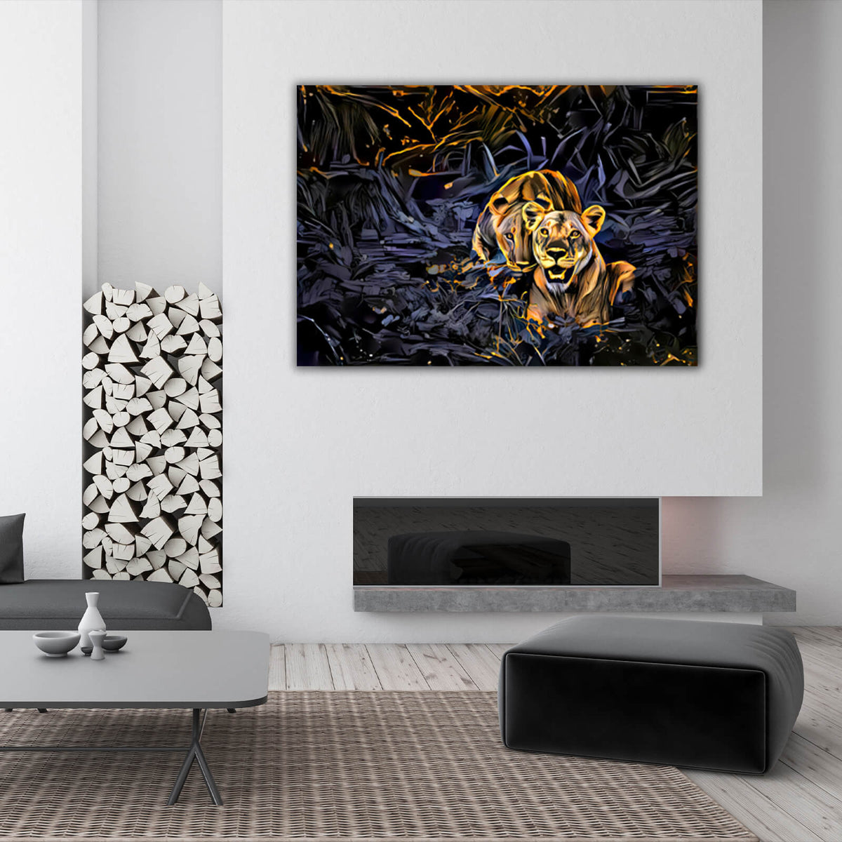 Lioness Hunting Canvas - Lioness Art | MusaArtGallery™