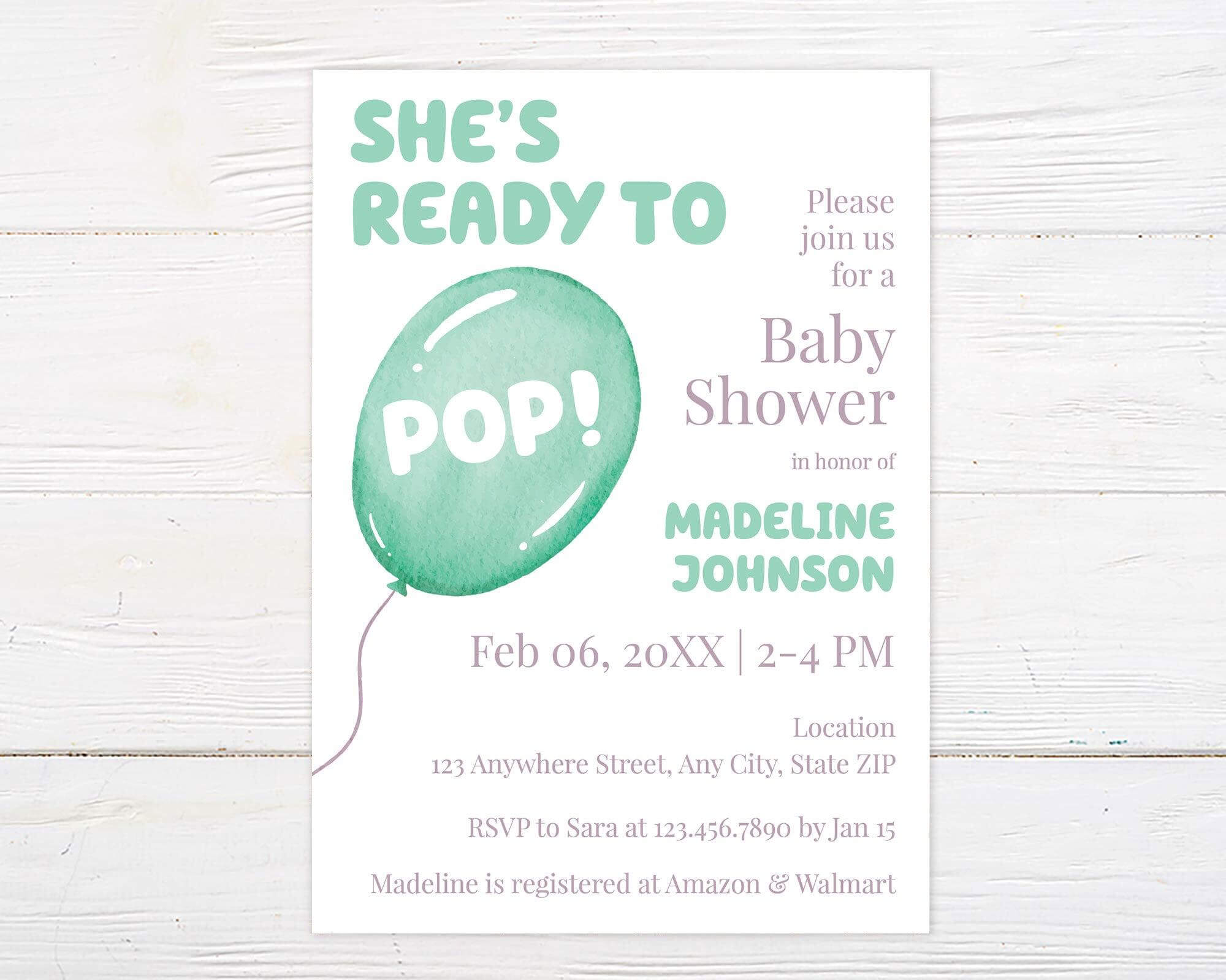 She's Ready to Pop Baby Shower Invitation – Playful Balloon Baby Shower Invite
