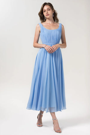 A-Line Tea Length Chiffon Bridesmaid Dress - Aeon Great Deal