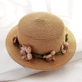 Parent-child Summer New Women's Sun Hat Bucket cap beige lace Bowknot Flowers Ribbon Flat top Straw Hat Beach Caps Panama