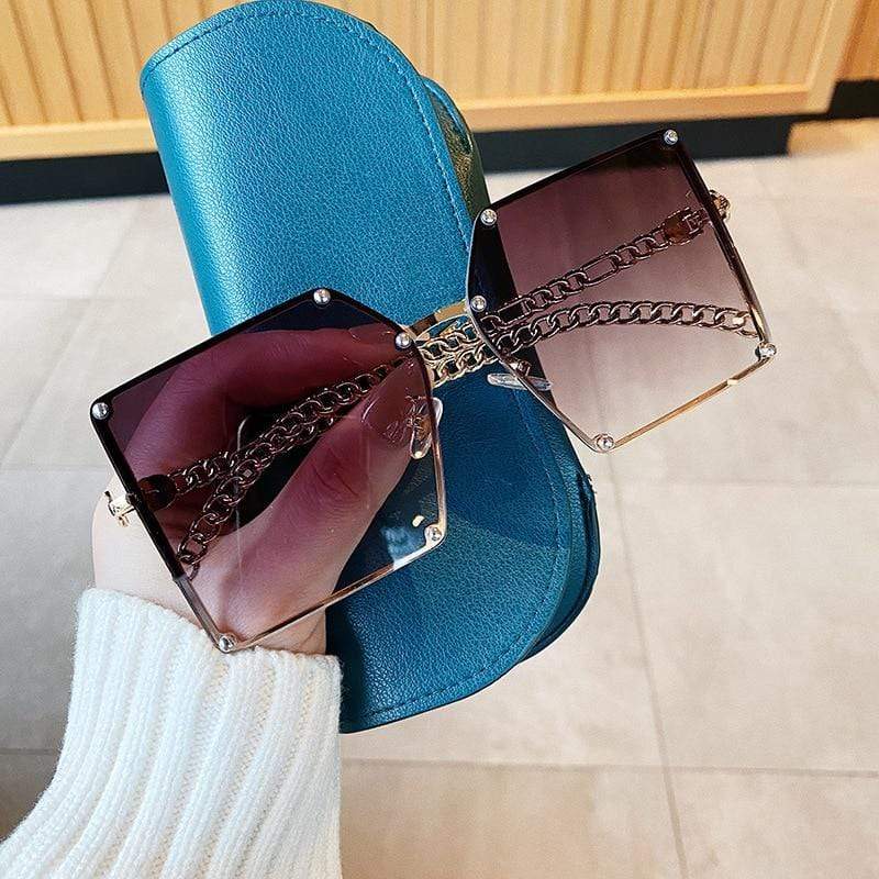 New Fashion Oversize Gradient Sunglasses For Women Vintage Alloy Chain ...