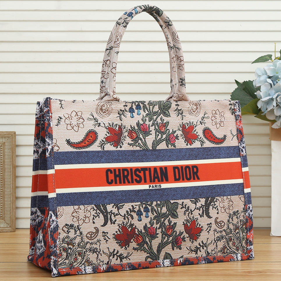 Christian Dior Embroidered Flower Tote Women Shopping Shoulder Bag 