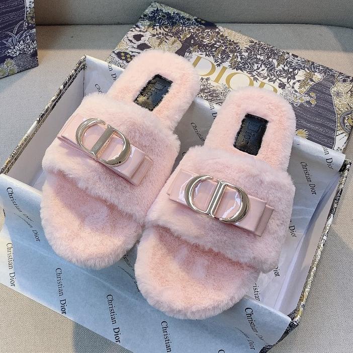 Dior CD new fashion ladies plush slippers shoes