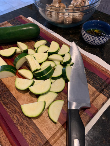 Cutting board with chopped zucchini
