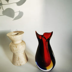 mixer des matières bois et verre vase bois tourne Galimato et vase  Murano