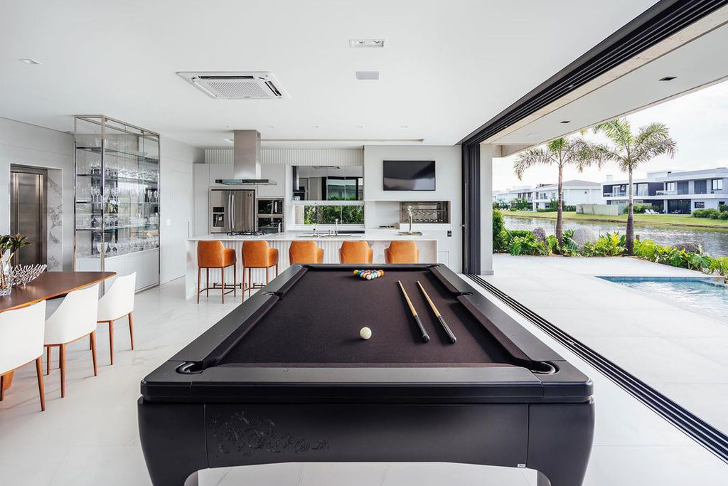 A contemporary home featuring a beautiful pool table