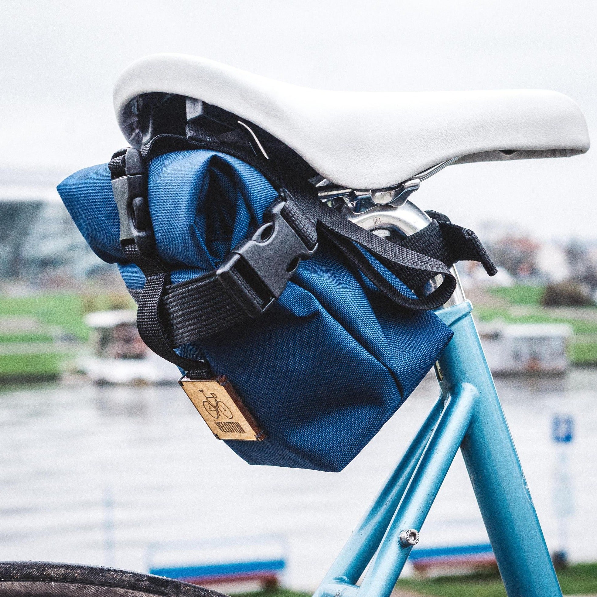 blue bike saddle bag