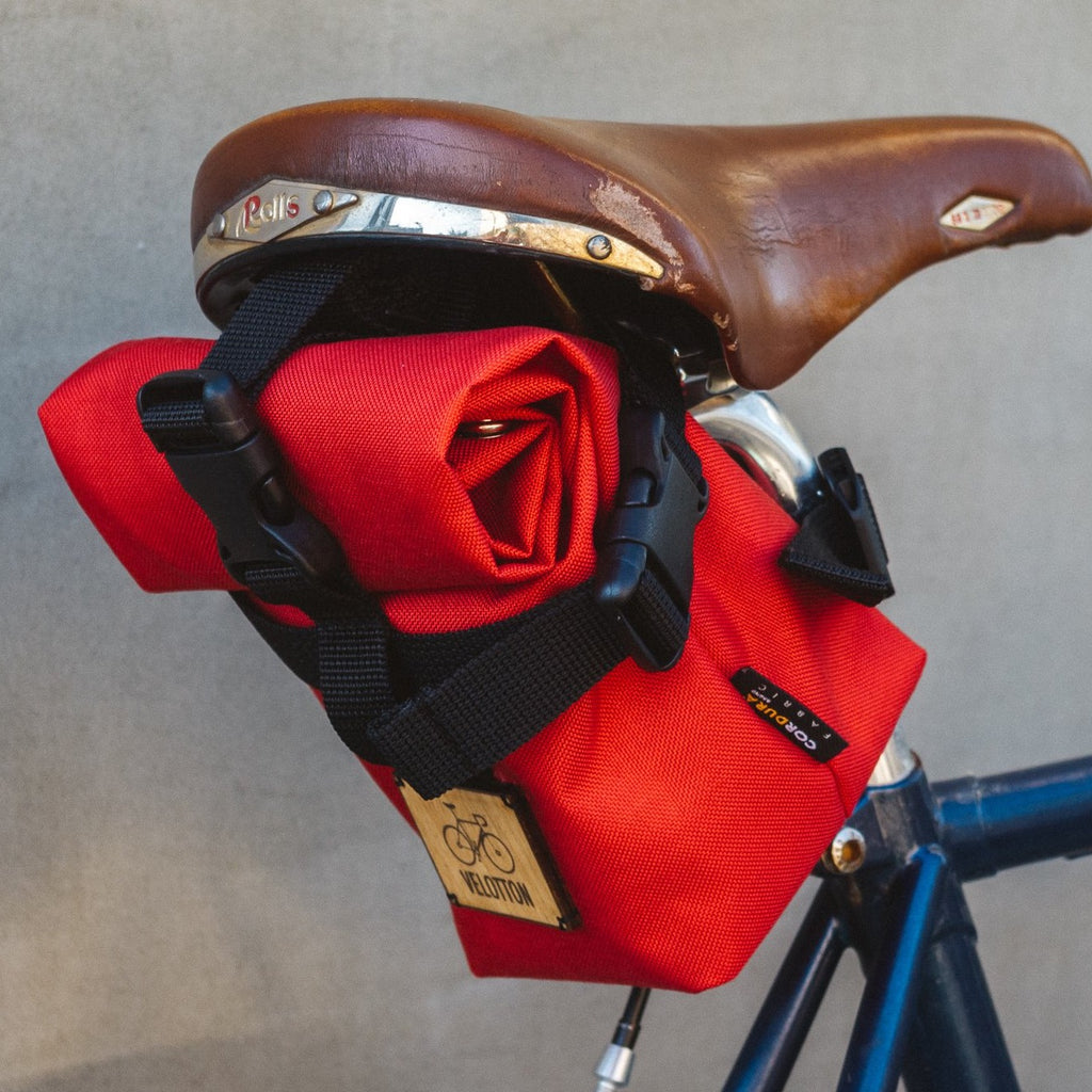 red bike saddle bag