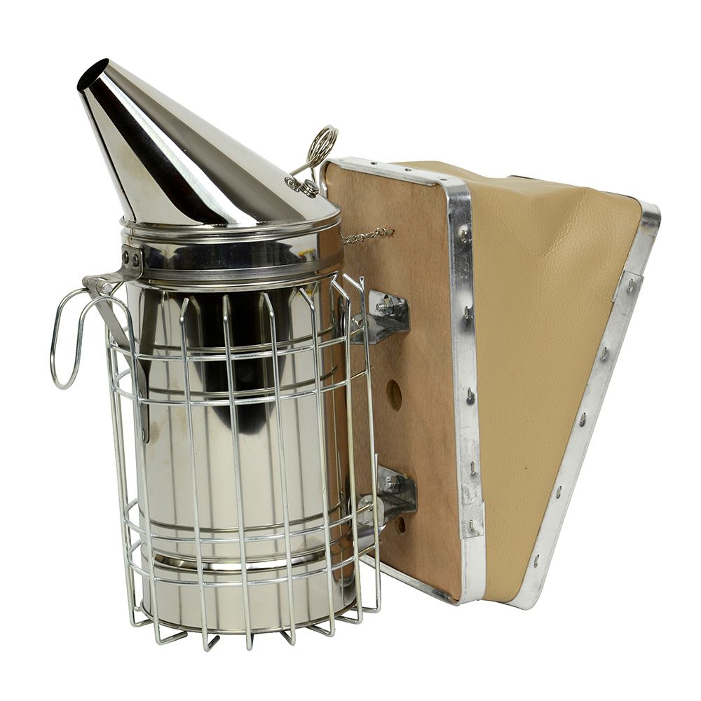 An image of 7.5"x4" Stainless Steel Smoker with guard and faux Leather Bellow (with Tool Hol...