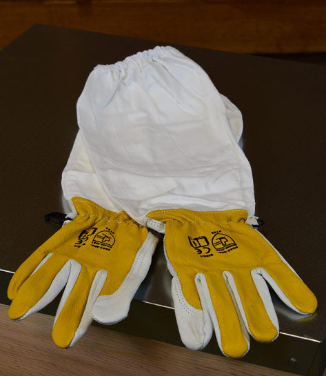 An image of Leather Gloves with Gauntlet Yellow & White, 12/XXL