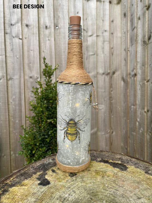 An image of Decoupage Bee Bottle with Lights, Bee Design