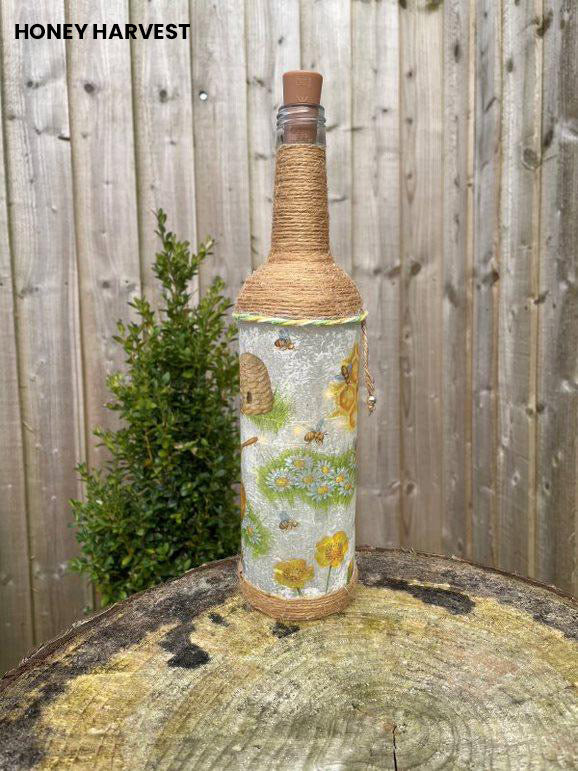 An image of Decoupage Bee Bottle with Lights, Honey Harvest