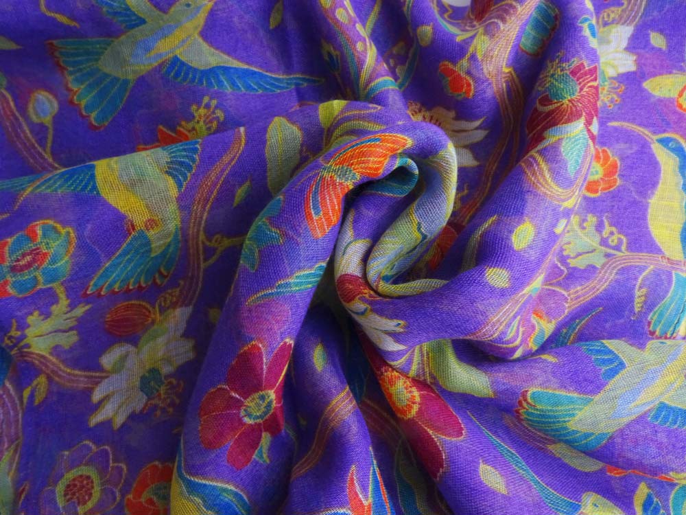 An image of Patterned Scarves, Flower Scarf - Purple