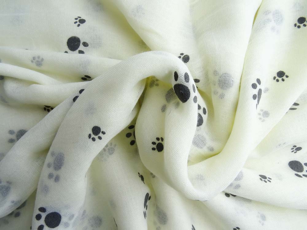 An image of Patterned Scarves, Paw Scarf - Cream
