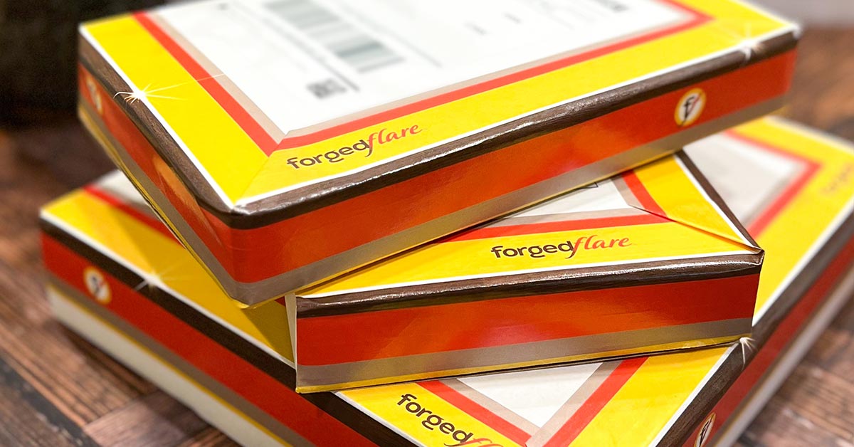 Stack of Forged Flare® packages ready to ship. We are ready to answer your frequently asked questions on our FAQs page, providing a helpful help section, and thorough questions and answers for our customers.
