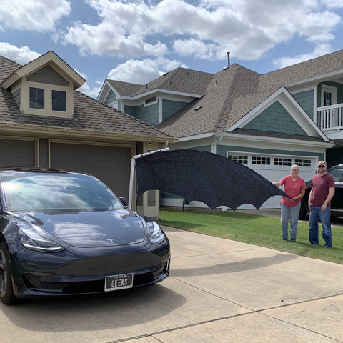 Testing out our first wing on Toothless the Tesla and making necessary changes.
