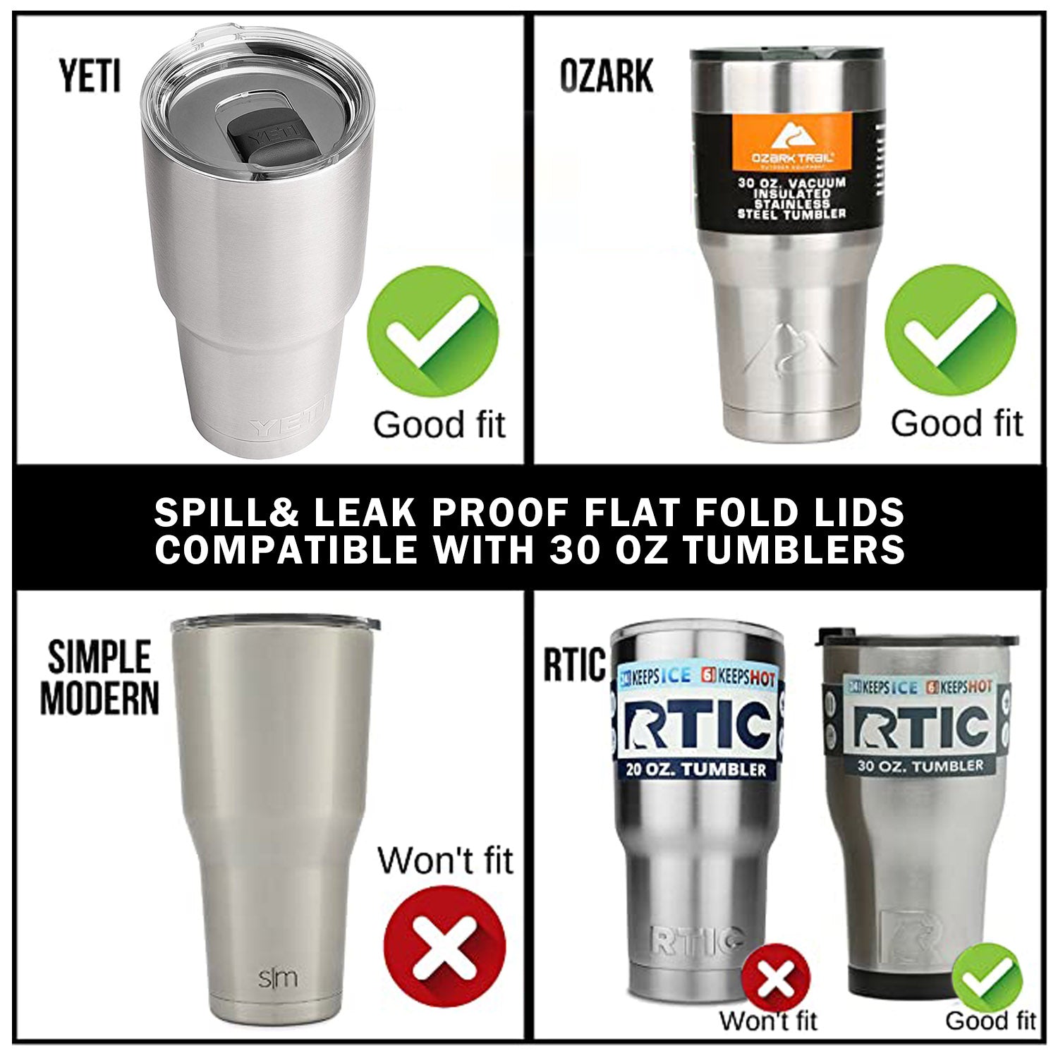 TSV Tumbler Replacement Lid, Tumbler Lid Fit for 20oz YETI Rambler, Ozark  Trail, and Old Style Rtic Cup, Spillproof and Splash Resistant 