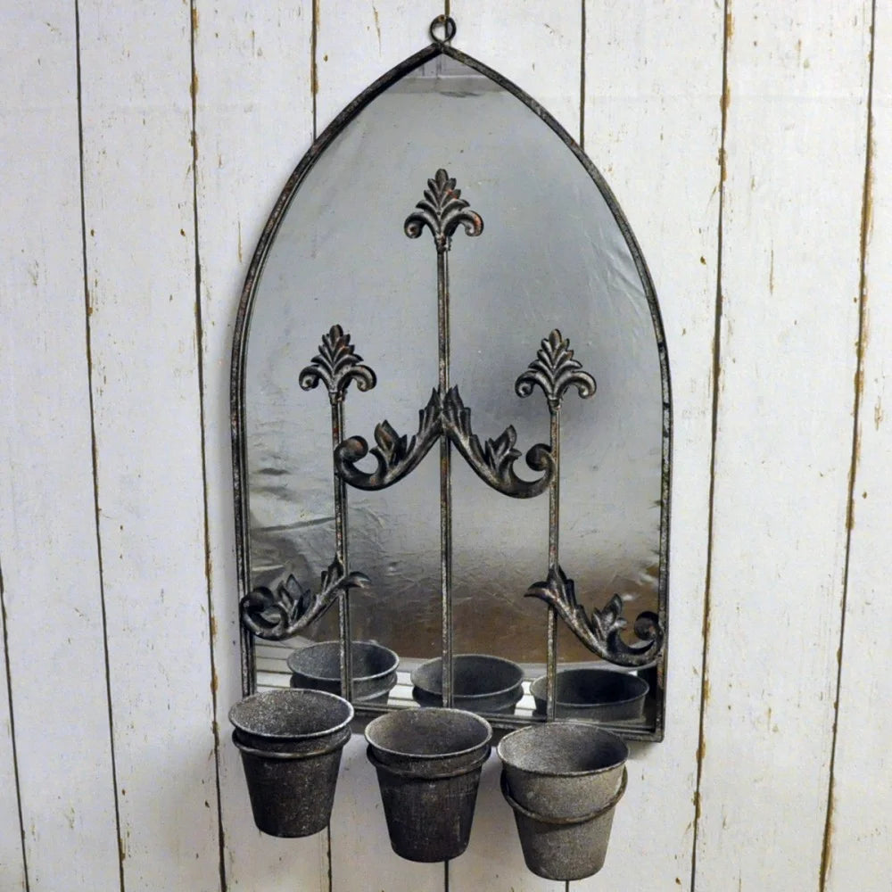 Image of Rusty Wall Mirror With Triple Planter