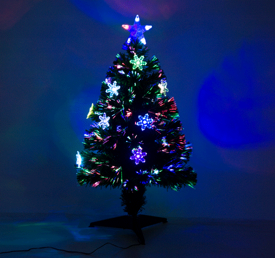 Image of 3ft 90cm Green Fibre Optic Artificial Christmas Tree W/ Snowflakes Lights