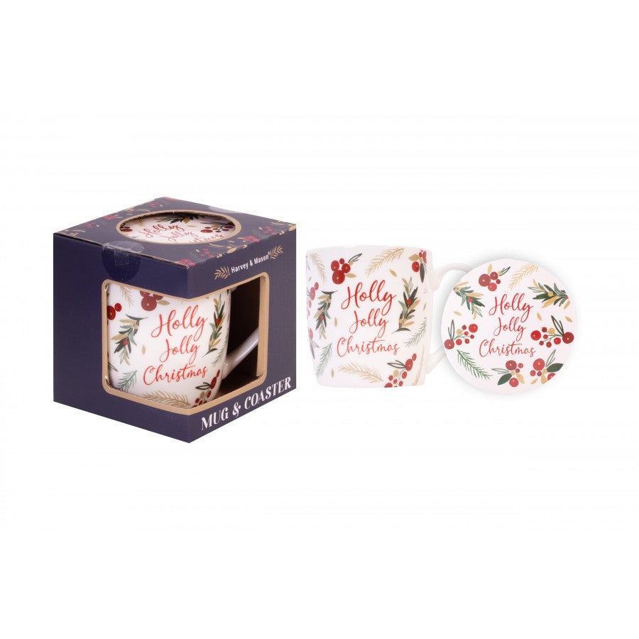 Image of Harvey & Mason Holly Jolly Mug & Coaster Gift Set