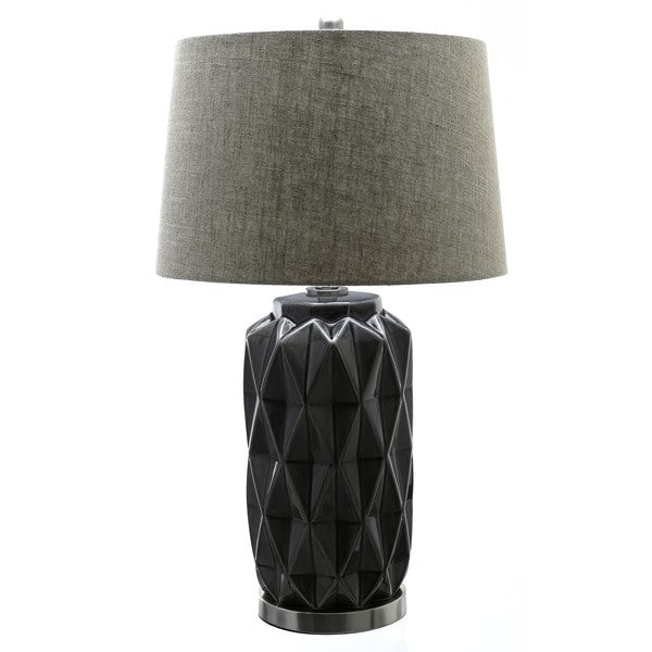 Image of Acantho Grey Ceramic Lamp With Linen Shade