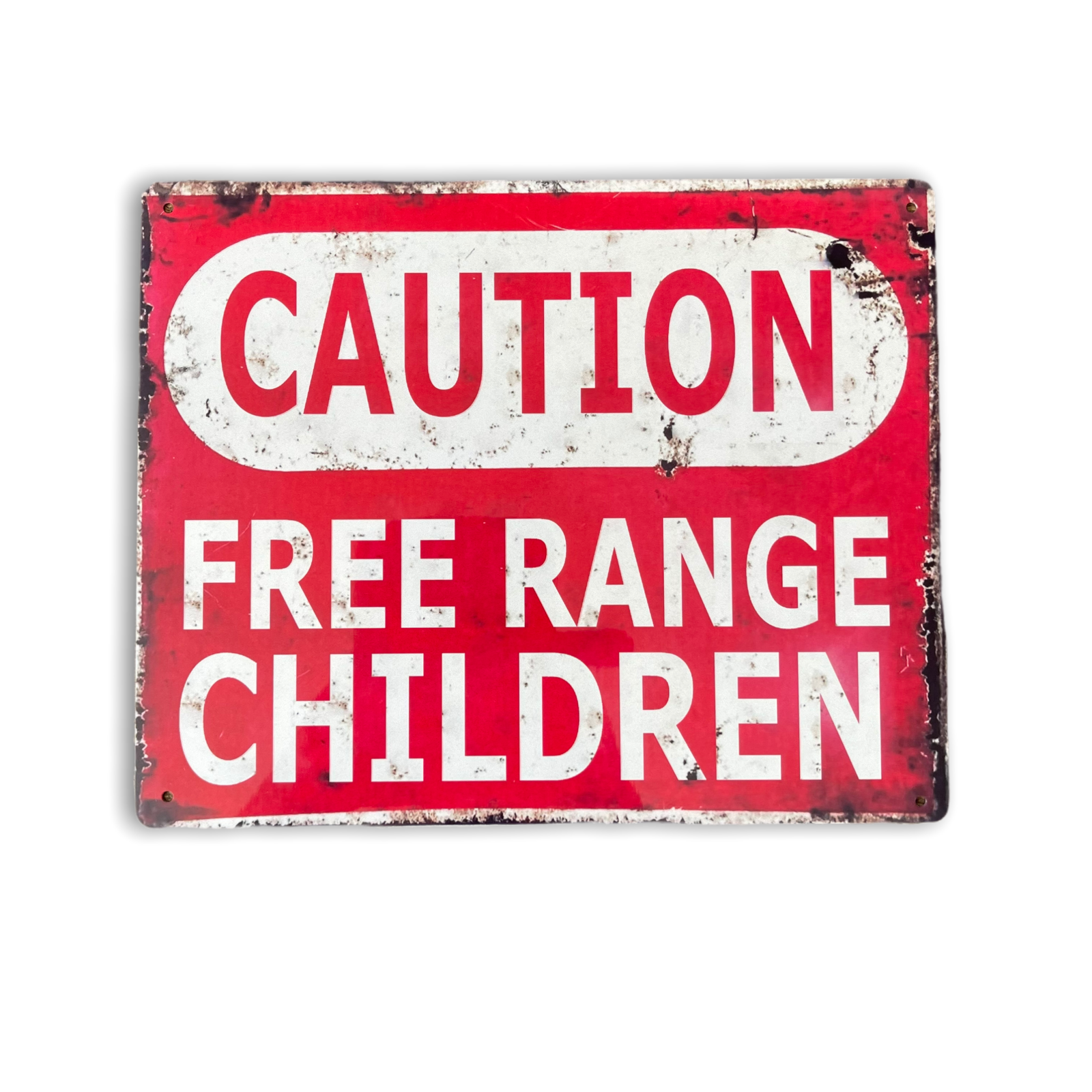 Image of Vintage Metal Sign - Caution Free Range Children Wall Sign