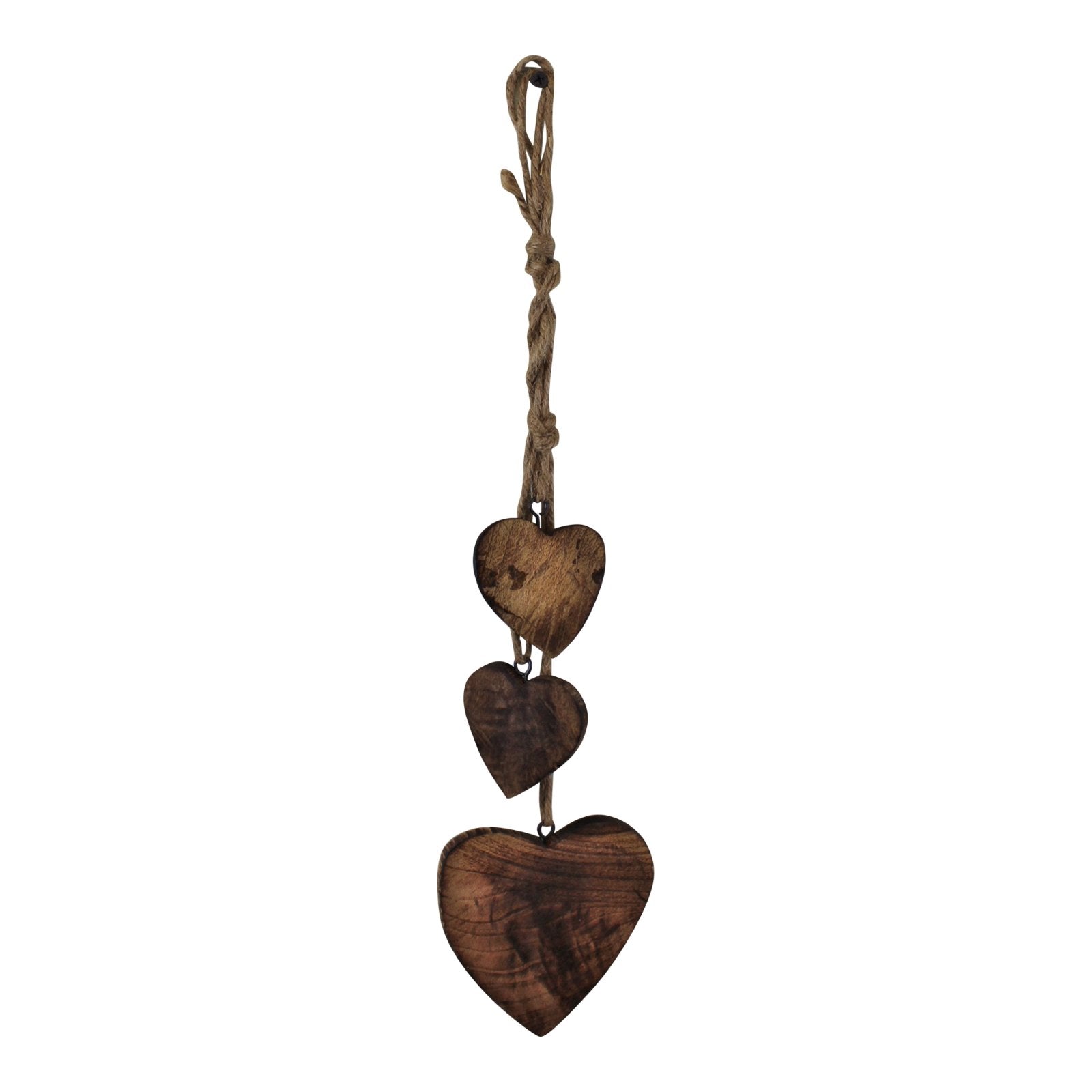 Image of Three Hanging Wooden Heart Decoration, Dark Wood