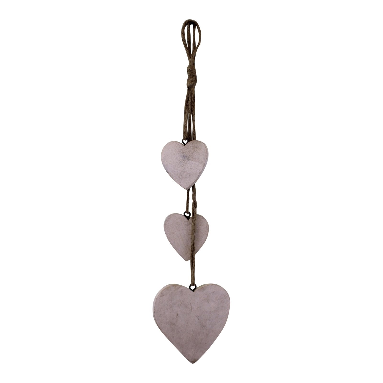 Image of Three Hanging Wooden Heart Decoration, Light Wood