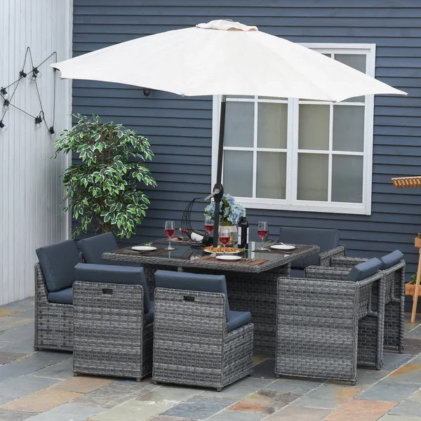 Image of Cambridge Patio 9 PCs Rattan Dining Table Chair Set Garden Wicker Cube Sofa Furniture