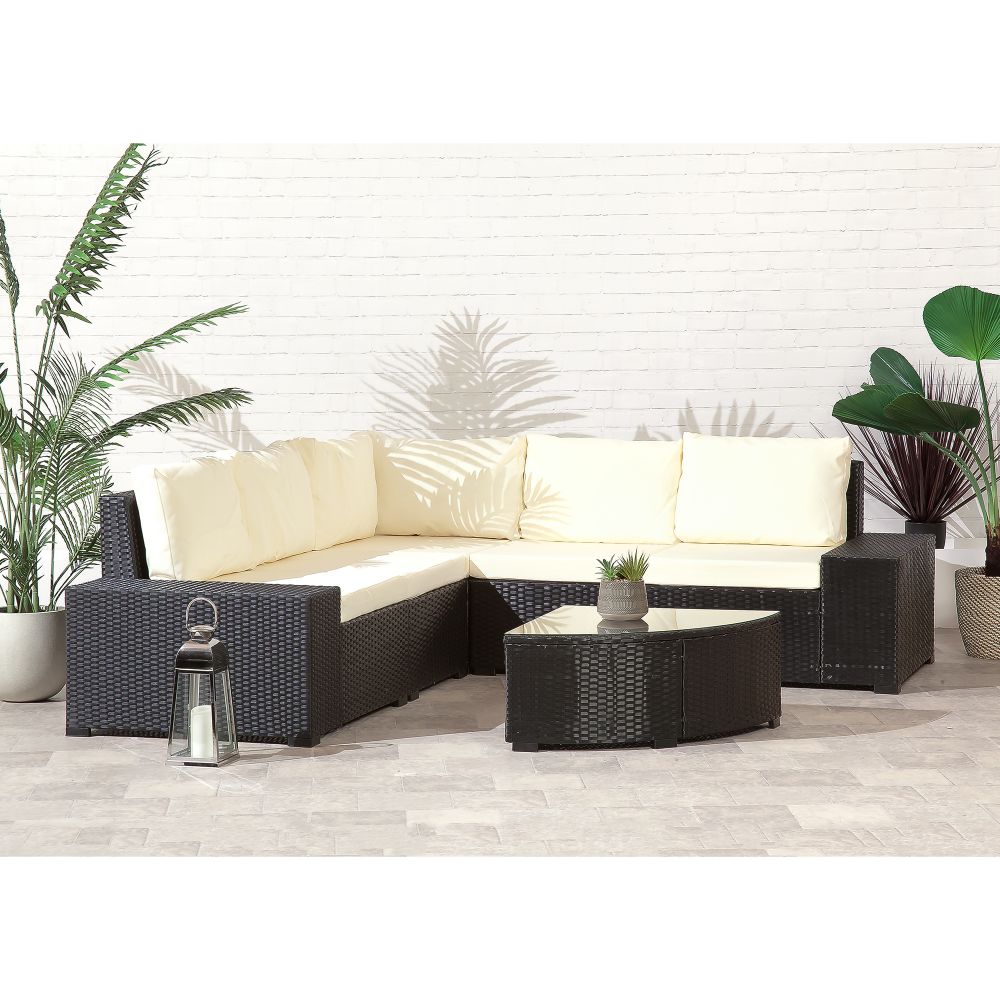 Image of Black Rattan Corner Sofa with Coffee Table Outdoor Furniture Set