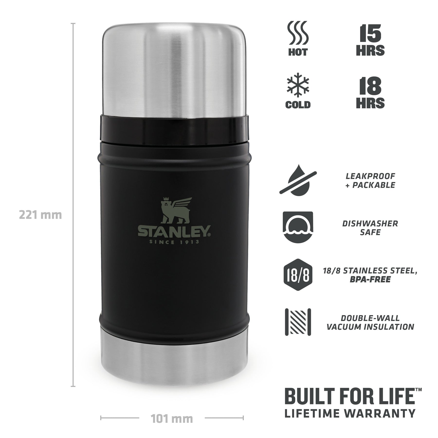  Stanley Classic Legendary Food Jar 0.4L Hammertone Lake with  spork - BPA-Free Stainless Steel Food Thermos - Keeps Cold or Hot for 7  Hours - Leakproof - Lifetime Warranty - Dishwasher