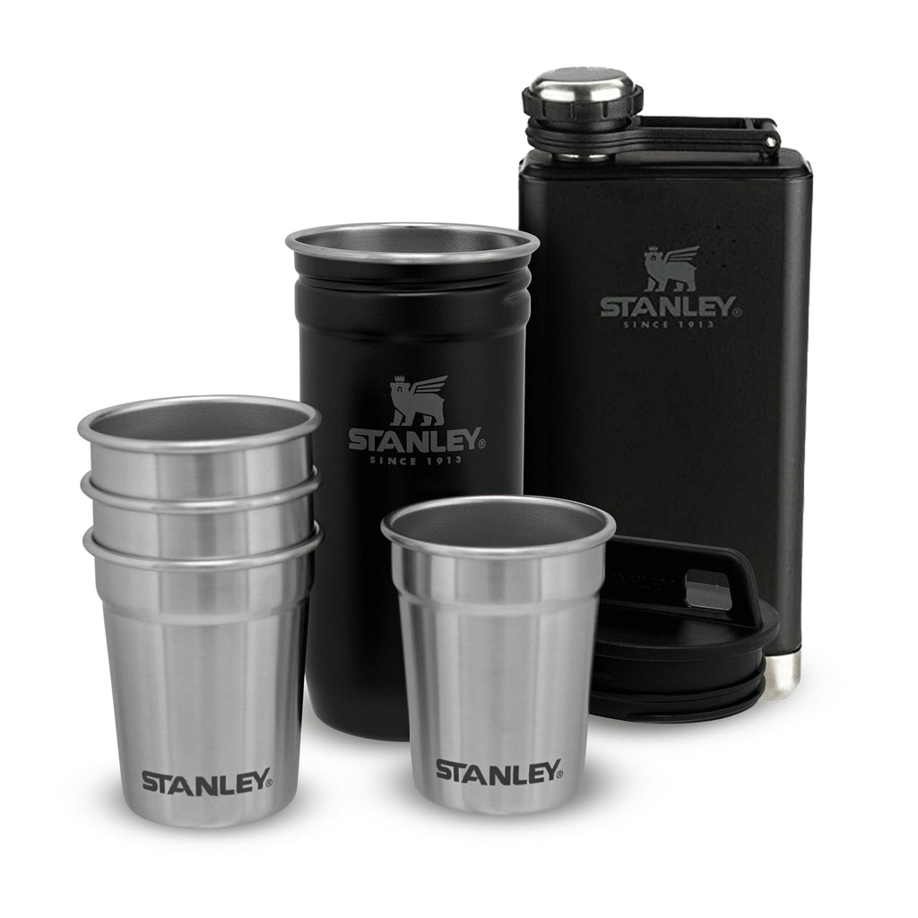 SET 5 pz borraccia + 4 bicchieri campeggio Stanley ADVENTURE NESTING SHOT  GLASS Matte Black Pebble