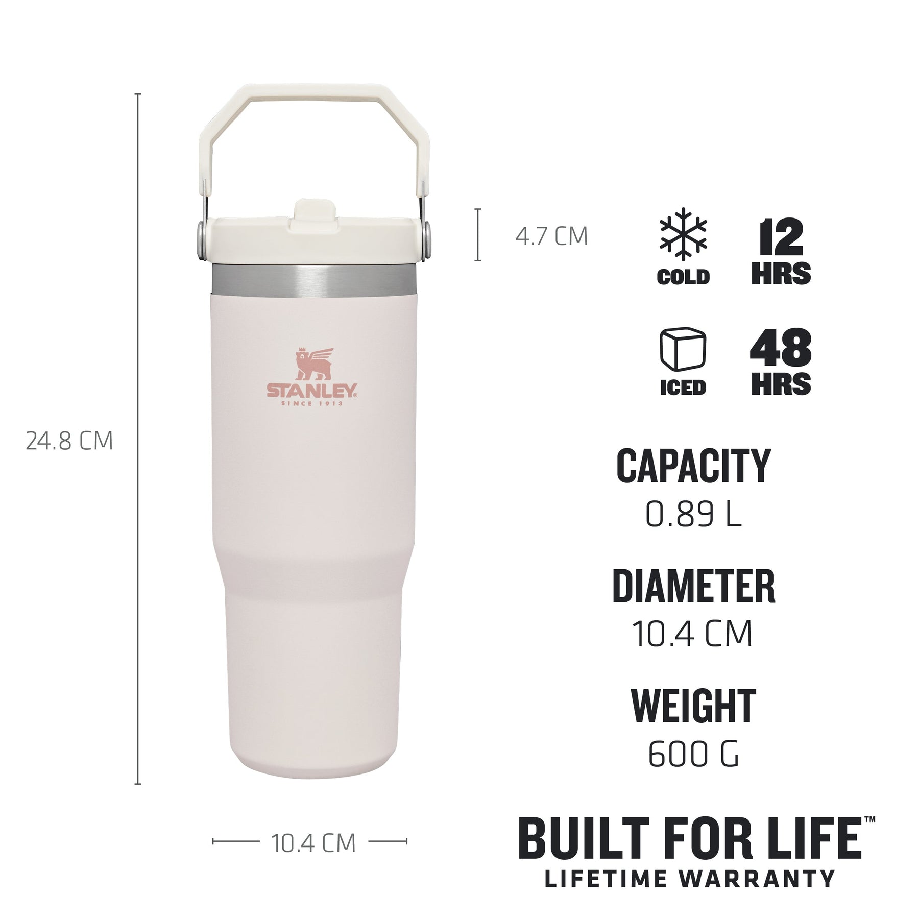 Stanley Rose Quartz 20 oz Quencher H2.0 FlowState Tumbler Straw