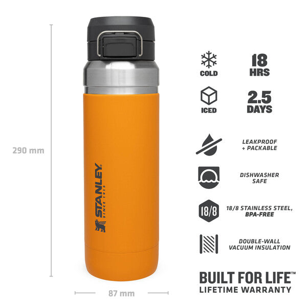  STANLEY Quick Flip Stainless Steel Water Bottle .71L / 24OZ  Charcoal – Leakproof Insulated Water Bottle - Push Button Locking Lid -  BPA-Free Thermos Flask - Cup Holder Compatible - Dishwasher