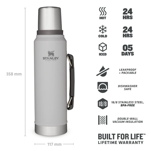  Stanley Classic Legendary Thermos Flask 0.75L Charcoal -  BPA-free Stainless Steel Thermos - Flask for Hot Drink Keeps Cold or Hot  for 20 Hours - Leakproof Lid Doubles as Cup 