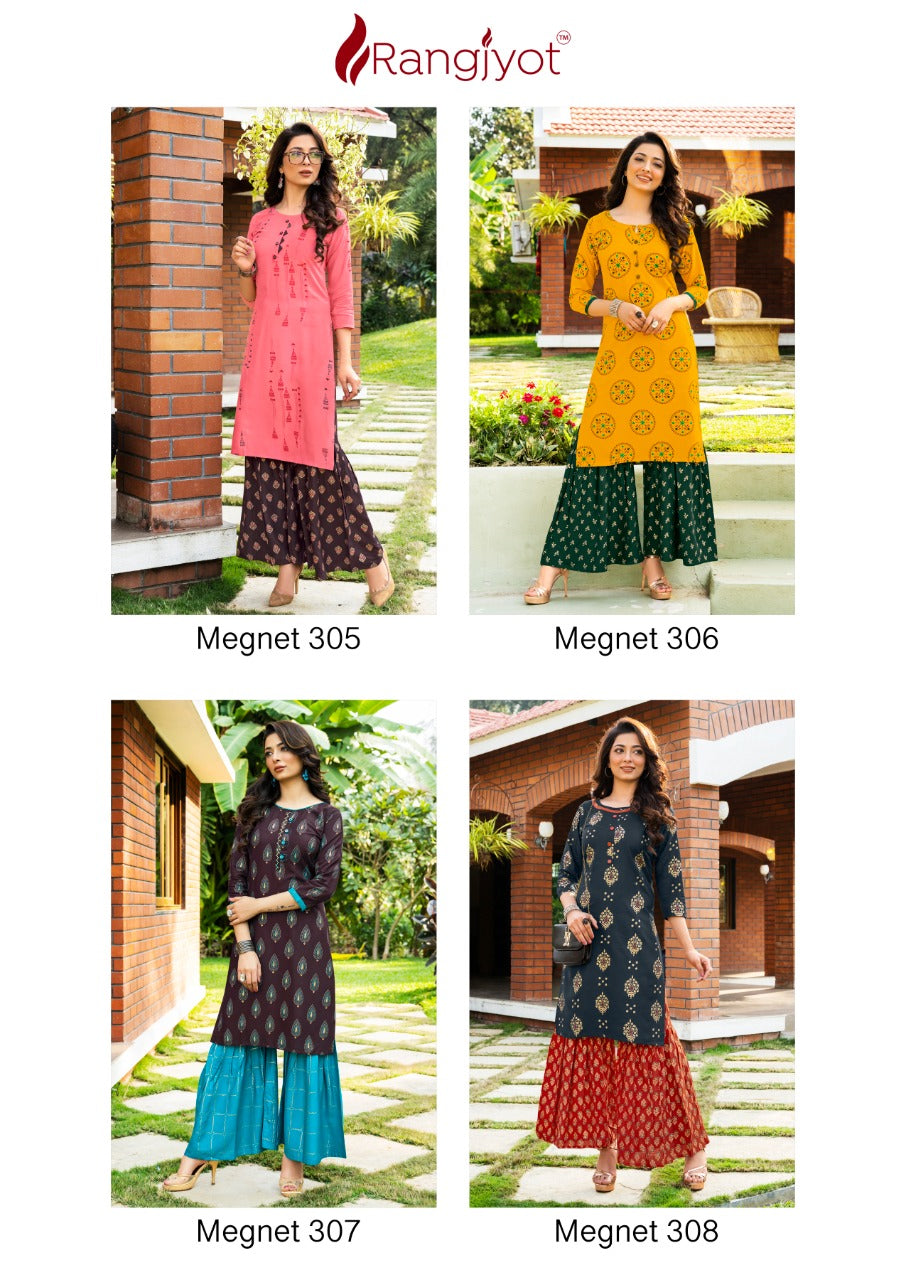 Rangjyot Magnet Vol 3 Rayon Print Work Kurti Collection