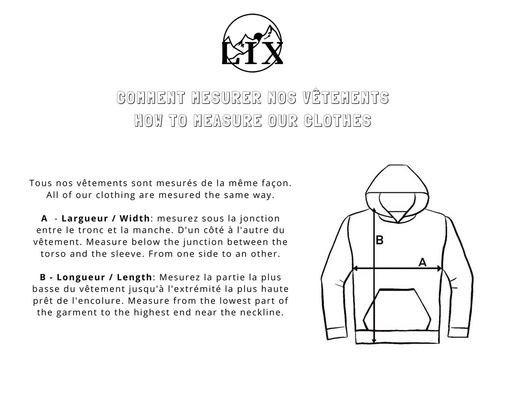 Lix design charte de grandeur hoodie à capuche