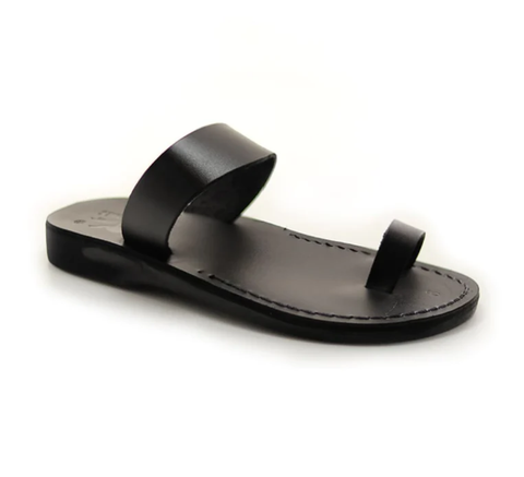 Xanthe - Minimalist Black leather toe ring sandal