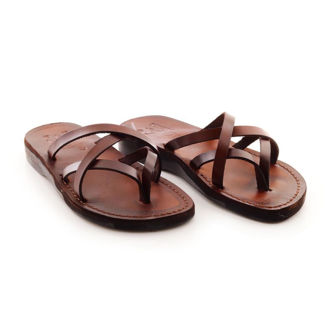 Eos - Brown leather slide thong sandal – Holysouq - Handmade Leather ...