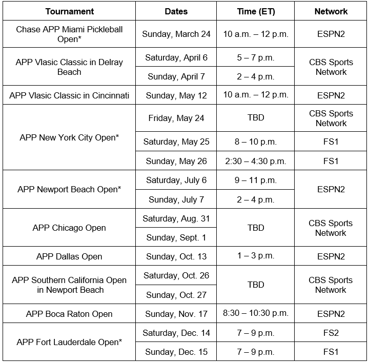 2024 APP broadcasted event schedule