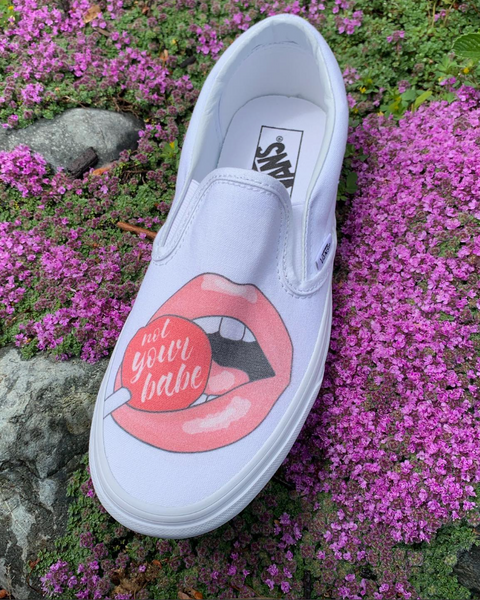 Custom Printed White Slip Ons with lips and lollipop