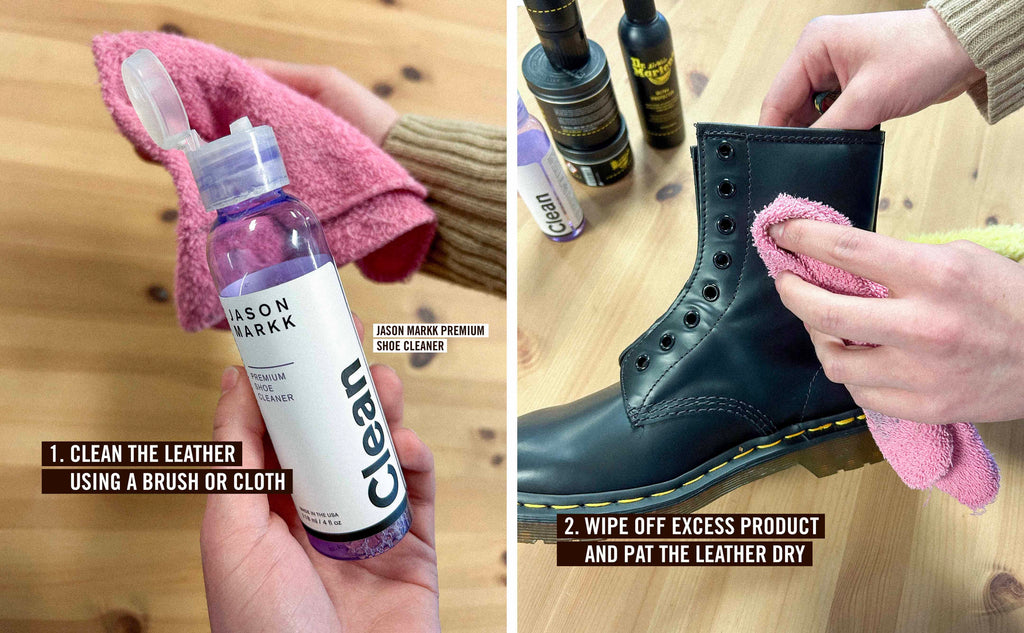 Cleaning leather shoes using Jason Markk Shoe Cleaner